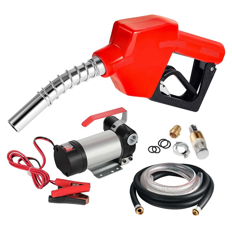12V Portable Oil Bahan Bakar Diesel Transfer Pump Kit karo Nozzle otomatis